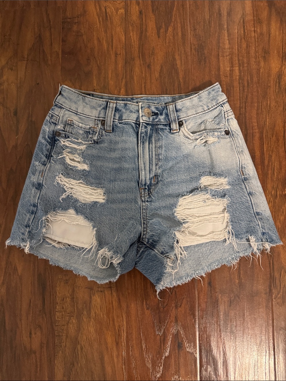 American Eagle Outfitters Light Blue Distressed Denim Shorts